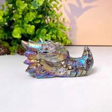 1pc Sphalerite Dragon Head Carving/Skull/Square - Handcrafted Iridescent Multicolor Ornament, Unique Birthday Gift For Women, Home & Office Desk Decor, Collectible Art, Dragon Decor, Office Decoration, Mythical Decor, Iridescent Finish, Intricate Detailing, Fantasy Decor, Highquality Ornament, Fantasy Sculpture, Fantasy Lovers-Christmas And Halloween Gifts - 彩色 - 查看 2