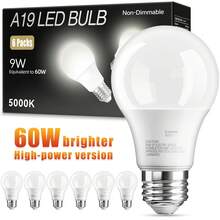 6/12/24 Pack A19 Bulb, 5000K Bright Daylight White, E26 Standard Base, 60W Equivalent LED Bulb, High Efficiency 9W, A19 Standard Bulb, 800 LM, 80+CRI, 15000 Hours, 120V Non-Dimmable, Modern Style Suitable For Bedroom, Living Room. - 白光 - 查看 1