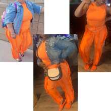 Women 2 Piece Outfits Fringe Tassel Long Pants Set Adjustable Suspenders Bodysuit Strap Clubwear Jumpsuits Solid Color Wave Pattern, V-Neck Suitable For All Seasons, Elegant Backless  Semi Transparent Camisole Straight Leg Pants For Spring And Summer - 橘色 - 查看 6