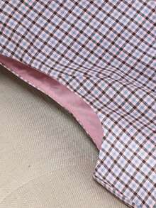 Women's Plaid Woven Fabric Front Button Pocket Casual Vest Jacket, Spring & Autumn - Purple - View 7