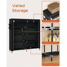 Portable Closet 61.8 Inch Large Capacity Wardrobe Closet With Cover Clothes Storage Organizer With Shelves And 2 Hanging Rods Easy To Assembly Black PCT222B01