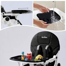 Sejoy Baby High Chair For Babies & Toddlers With 4 Wheels, For 6 Months-3 Years, Up To 110 Lbs/50kg, Removable Tablet, Adjustable Backrest Footrest Tablet Positions Seat Heights, Stand-Alone - 黑色 - 查看 6
