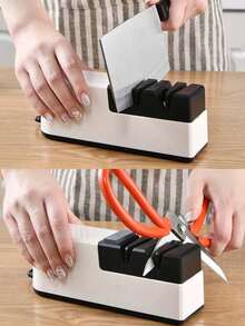 1pc Electric Knife Sharpener, USB Rechargeable Automatic Knife & Scissor Sharpener, 5-Second Quick Sharpening & Polishing, Multi-Functional Portable Kitchen Knife Sharpener Tool - White - View 2