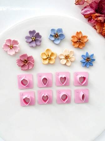 2025花瓣聚合物粘土切割器，春夏聚合物粘土首饰制作用粘土耳环切割器，聚合物粘土耳钉印章制作工具，粘土首饰制作套件，PLA粘土耳环模具，DIY耳环礼物