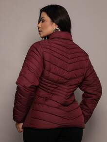 Women's Puffer Jacket Lined With Fur Without Hood Basic - Màu Tím - Xem 2