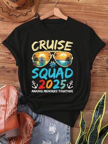 Cruise  2025 Family Matching T-Shirt - Soft, Casual, Short Sleeve Crew Neck For Summer & Spring, Women's - Negro - Ver 1