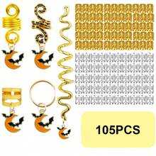 105pcs Halloween Wig Jewelry Ring African Twisted Braids Spring Braids Three-Strand Braids Hollow Braids Hair Extension Rings Dreadlocks Decorative Rings,Halloween - Multicolor - View 4