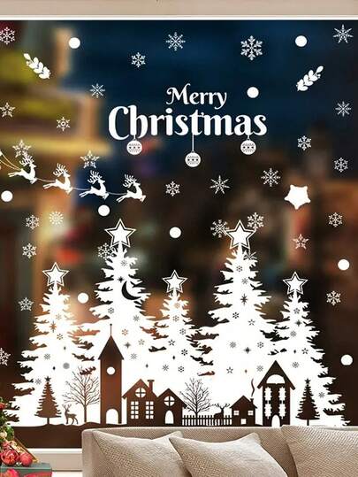 1/2/3PCS Modern Christmas Window Clings - PVC Self-Adhesive Snowflakes, Trees, And Stars Decals For Holiday Wall Decor.Perfect Christmas Gift For Couples, Parents And Friends Room Decor Bedroom Decor Kitchen Decor Wall Sticker Stickers Christmas Decorations Christmas Decoration Christmas Decorations Home Home Decor