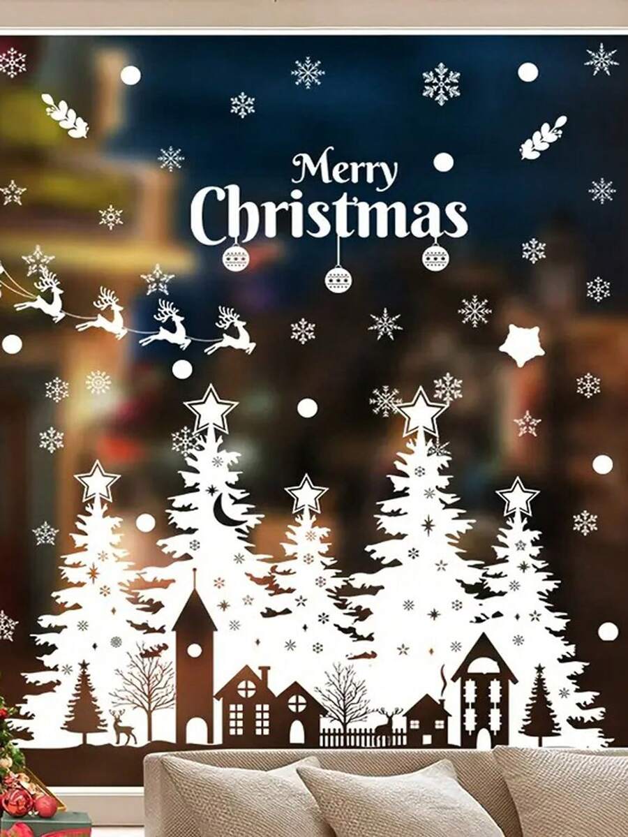 1/2/3PCS Modern Christmas Window Clings - PVC Self-Adhesive Snowflakes, Trees, And Stars Decals For Holiday Wall Decor.Perfect Christmas Gift For Couples, Parents And Friends Room Decor Bedroom Decor Kitchen Decor Wall Sticker Stickers Christmas Decorations Christmas Decoration Christmas Decorations Home Home Decor