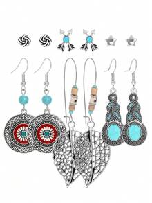 TopHanqi Bộ 54/24/6 khuyên tai tông bạc Bohemian cổ điển dành cho nữ, khuyên tai dạng đinh tán rỗng hình học bằng hợp kim kẽm, đa năng để đeo hàng ngày, dự tiệc, đi làm, mọi mùa - Màu Bạc Cổ - Xem 16