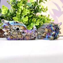 1pc Sphalerite Dragon Head Carving/Skull/Square - Handcrafted Iridescent Multicolor Ornament, Unique Birthday Gift For Women, Home & Office Desk Decor, Collectible Art, Dragon Decor, Office Decoration, Mythical Decor, Iridescent Finish, Intricate Detailing, Fantasy Decor, Highquality Ornament, Fantasy Sculpture, Fantasy Lovers-Christmas And Halloween Gifts - 彩色 - 查看 10