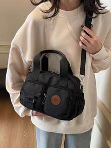 New Retro Style Large Capacity Handbag, Solid Color Fashion Versatile Women's Shoulder Bag, Casual Minimalist Adjustable Strap Crossbody Bag Suitable For Outings, Dates, Shopping, Daily Commute - Black - View 5