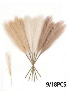 9/18pcs Artificial Reed Deep, Beige Color Grass Boho Decor, Faux Pampas Grass, Pampas Plant, Large Tall Fluffy Artificial Fake Flower, Bulrush Reed Grass For Autumn Vase Filler, Fake Plants, Fall Decor, Farmhouse, Home, Room, Desk Home Decor Halloween Room Decor Halloween Decor - Multicolor - View 8