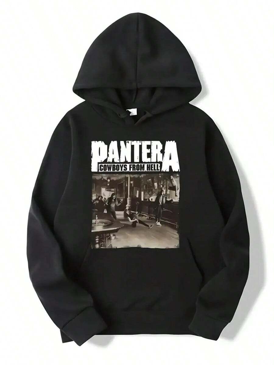 PANTERA "Cowboys From " Graphic Hoodie - Heavy Metal Band Logo, Light Gray, Casual Wear, All-Season Comfort, Casual Wear Hoodie | Graphic Print Hoodie | Stretchy Hoodie,Fall Hoodies,Men's Fall Clothes,Street Wear,Halloween,Mens Hoodies,Y2k Clothes,Jesus Hoodie,Thanksgiving Day,Nightmare Before Christmas,Christmas - 黑色 - 查看 1