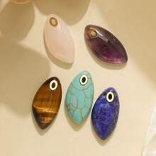 Natural Crystal Titanium Steel Oval Eye Shaped Pendant, DIY Jewelry Necklace Accessory