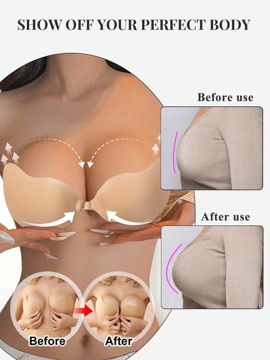 ZBEIAIR 1 Pair Women's Reusable Sticky Push-Up Bra, Invisible Strapless Adhesive Bra, Suitable For Wedding Gowns, Strapless And Backless Dresses
