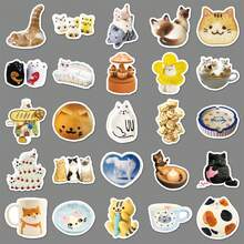 1 Pack Of 50 Kitten INS Wind Stickers Cute Creative Animal Waterproof Hand Account Material Computer Teacup Small Mochi Stickers Halloween School Season Label Process Stickers