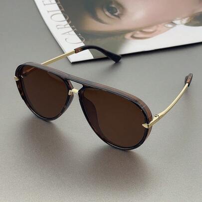 1 pieza Gafas de moda con marco grande y minimalista de estilo retro para mujer, adecuadas para la playa y los viajes