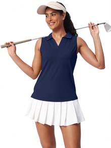 Women's Sleeveless Golf Shirts UPF 50+ Quickly Dry Tennis Polo Lightweight Sports Athletic Tank Tops - 藏蓝色 - 查看 4