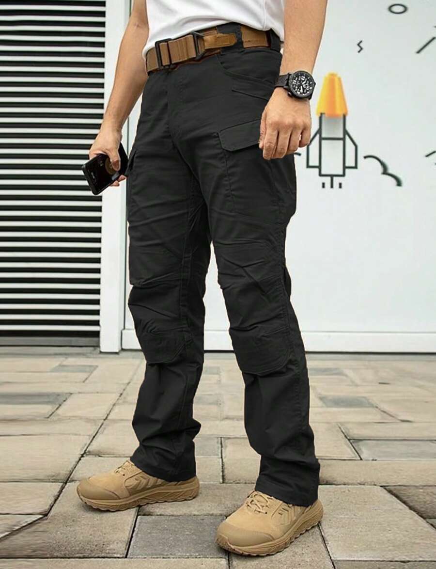 Mens Waterproof Cargo Pants Elastic Multiple Pocket Military Male Trousers Outdoor Joggers Pant Plus Size Tactical Pants Men - 黑色 - 查看 1