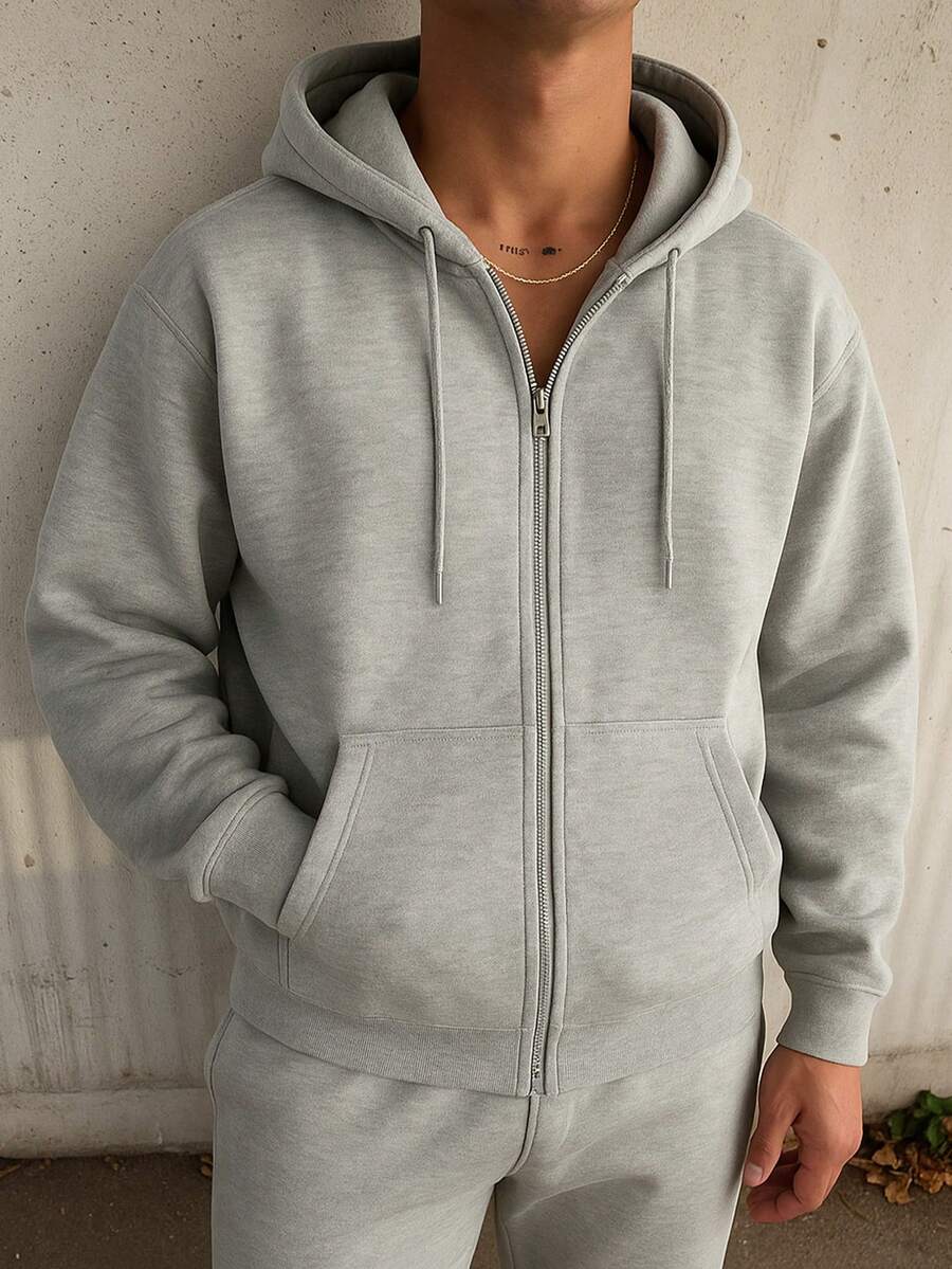 Unisex American Style Zip-Up Hoodie Sweatshirt, Casual Jacket, Versatile, Autumn/Winter - Grey - View 1