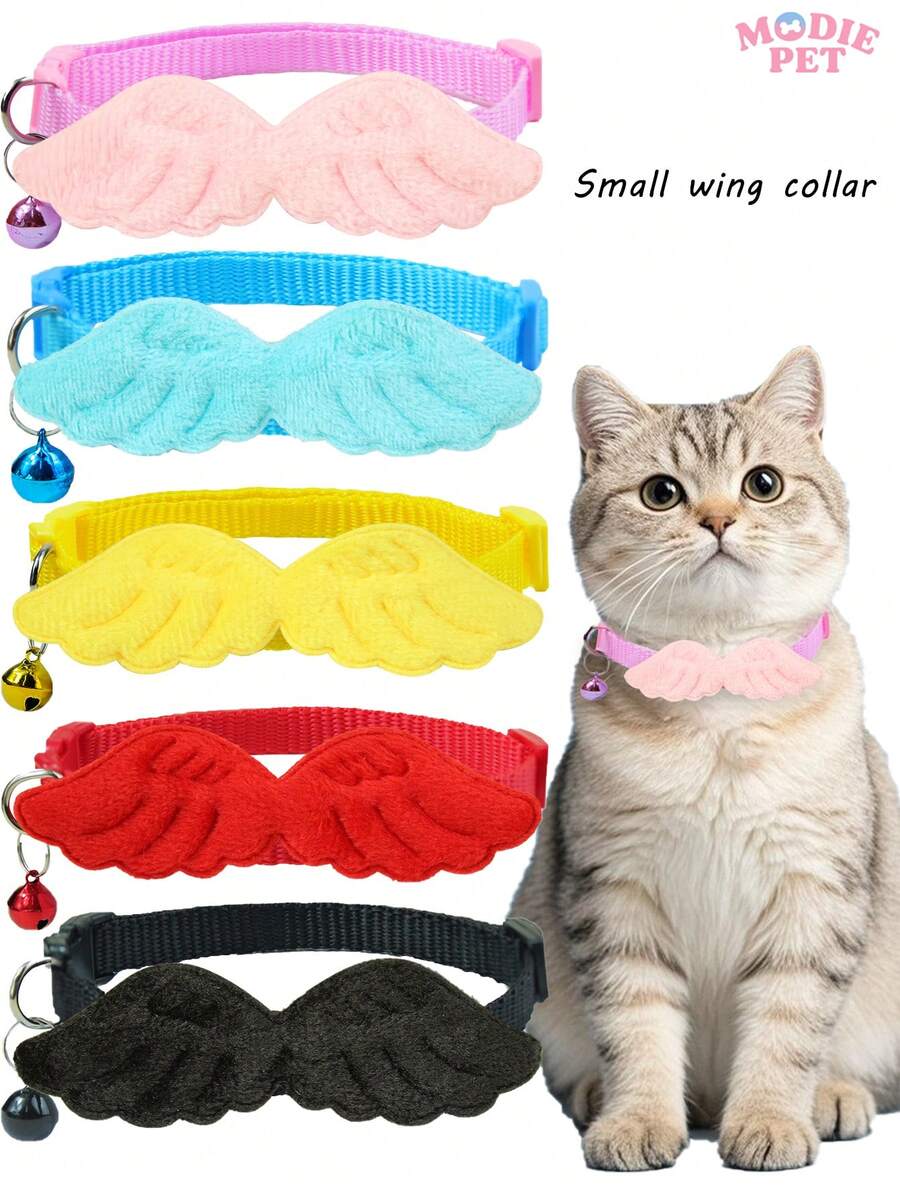 1/5 chiếc Vòng cổ cho thú cưng hình chuông có cánh dễ thương kèm kẹp dây xích, Trang trí vòng cổ cho chó mèo có thể điều chỉnh - Nhiều màu - Xem 1