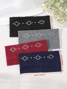 1 件宽纯色水钻菱形头带，复古街头嘻哈风格，别致简约的设计，时尚配饰，女士围巾秋季发带运动发饰女式头巾休闲吸汗带秋季发带冬季度假装女士 - 彩色 - 查看 7