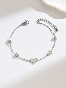 1 pieza Brazalete de acero inoxidable con forma de corazón y diamantes de imitación, caja de regalo de lujo, regalo de cumpleaños, accesorio de joyería ligero y versátil para mujeres