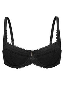 Wingslove Plus Size Women'sSexy Push Up Elegant Low Cut Lace Bra - Lightly Padded Bralette With Pearl Accents & Adjustable Straps, Lift