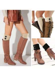 Women's Winter Warm Boot Covers, Crochet Short Boots Socks, Button Over-The-Knee Boot Covers, Women's Warm Twisted Crochet Leg Warmers, Wool Leg Warmers And Boot Covers, Winter Cold-Proof Boot Socks Warm Gift, Christmas Gift, Fashionable Warm Gift - Multicolor - View 3
