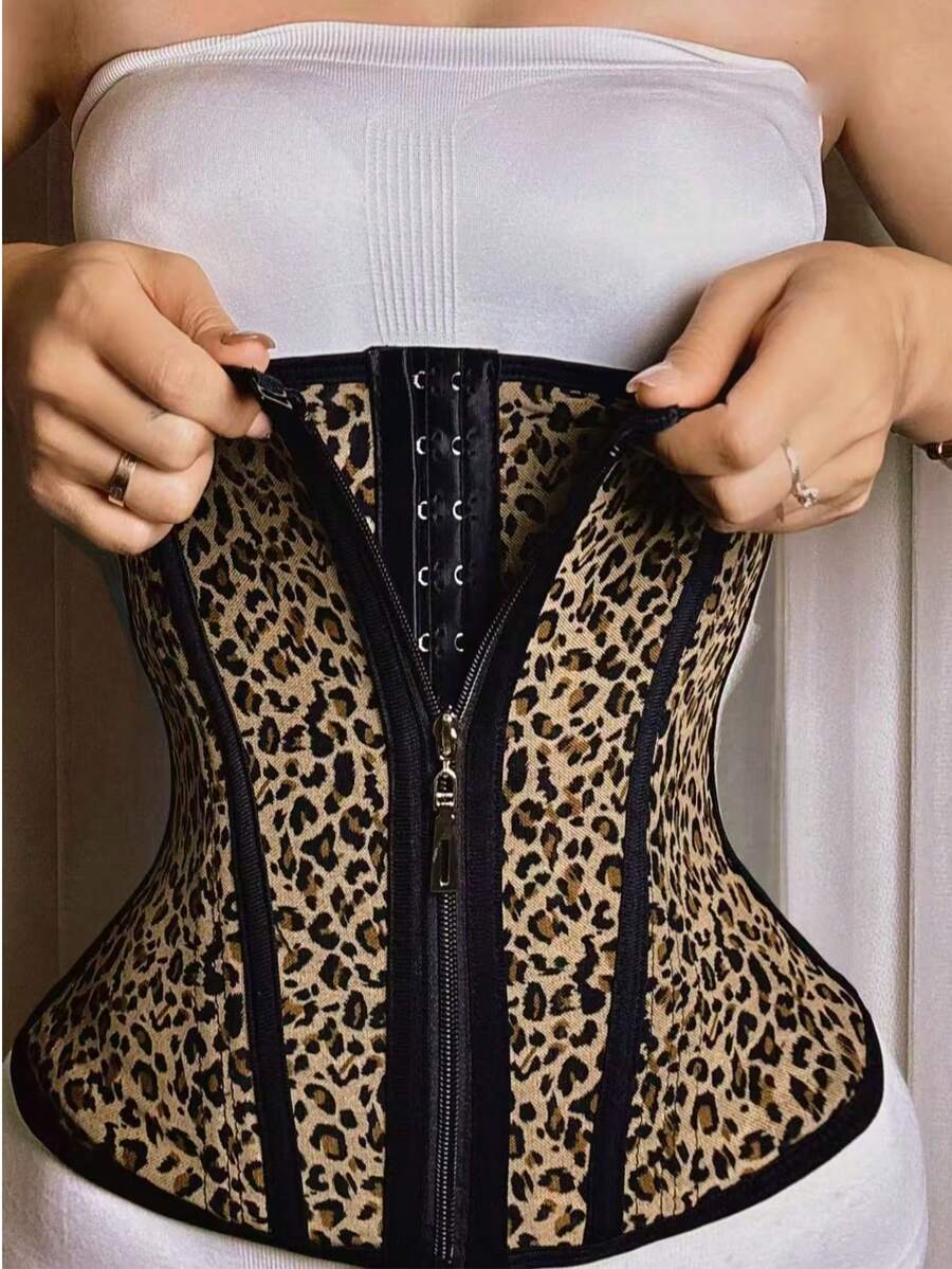 1pc Women's Fitness Training Dance Yoga Shapewear, Leopard Print Waist Belt, Shaping Bodysuit Waist Cincher Slim Waist Belt Mesh - Multicolor - View 1