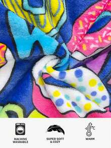 1pc Thick Flannel Single Layer Hoodie With High Permeability Printing, Adult Wearable Blanket With Sweet Donut, Leopard, Fruit Patterns, Warm And Windproof Loungewear For Autumn/Winter