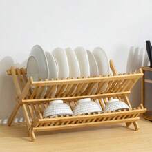 Foldable Bamboo Dish Drainer - Kitchen - Kitchen Utensils - Storage Box For Pots And Pans - Plate Rack, Dish Rack, Cup Drainer, Suitable For Dishes, Plates, Bowls, Cups - Màu gỗ - Xem 4
