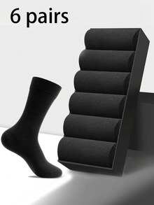 6 pares de calcetines negros gruesos de media pantorrilla, versátiles para uso diario, esenciales para otoño/invierno