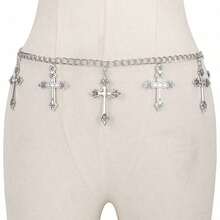 1pc Waist Chain Belt, Versatile Punk Gothic Fashion Waist Accessoriessummer School Fall, Autumn, Halloween - Chữ thập bạc Y545 - Xem 2