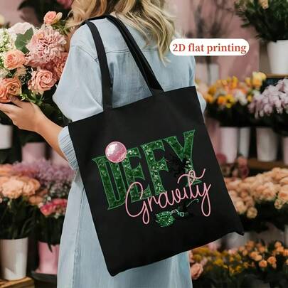 2D Flat Printing, LZ24122610 Defy Gravity Pattern Wicked Hoodie Gift For Daughter Good Witch Bad Witch Wizard Of Oz Perfectly Wickedpattern Tote Bag, Black Print Tote Bag Unisex, For, For Schools, For Colleges, Travel Beach