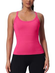 MathCat Workout Tank Tops For Women With Built In Bra, Sleeveless Gym Tops Seamless Racerback Athletic Yoga Shirts - 野莓 - 查看 2