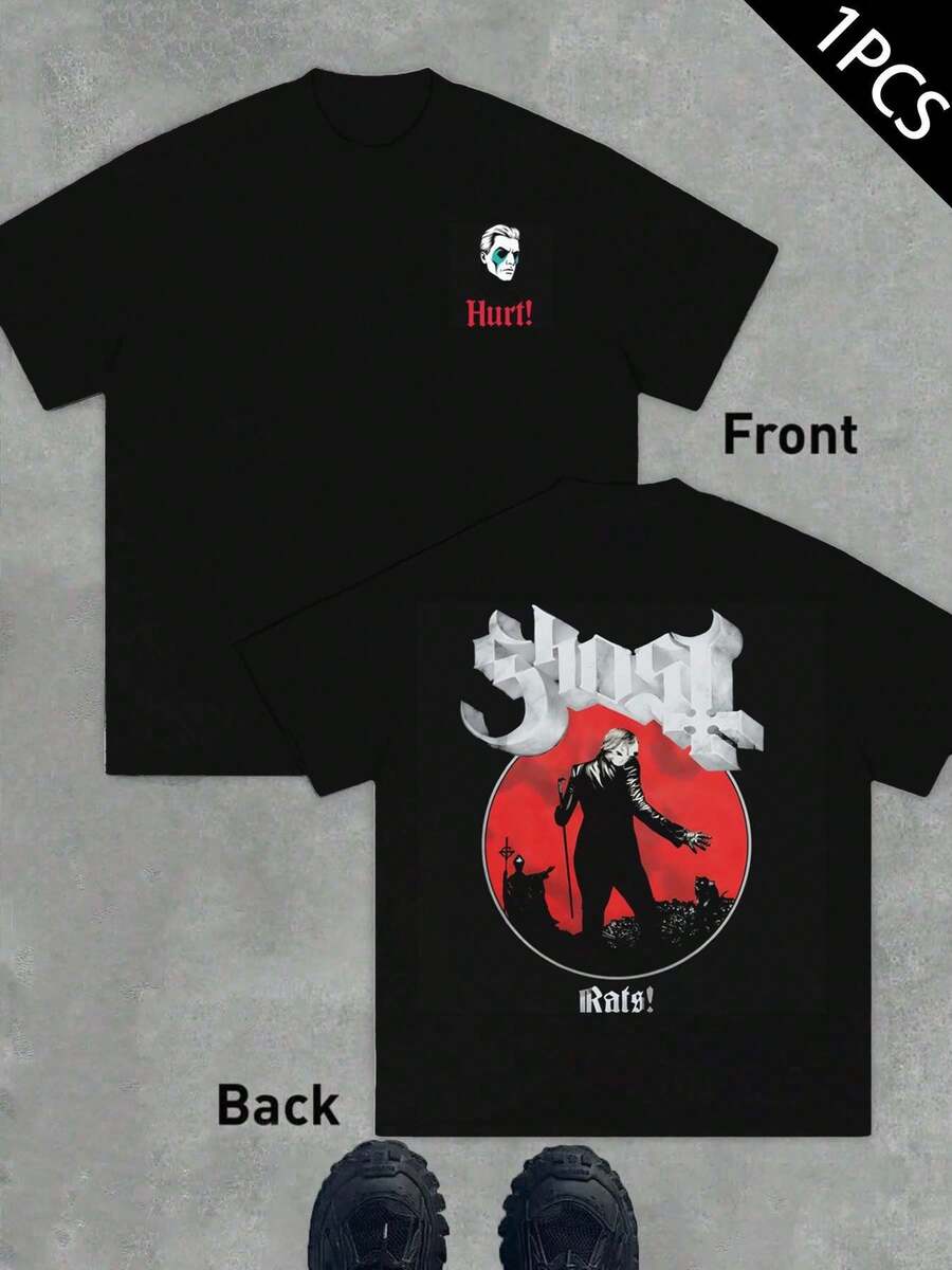 Ghost Rats Band Apparel T-Shirt, Herrenmode, lässig, doppelseitiger Druck, Rundhalsausschnitt, 220 g/m² Baumwolle, T-Shirt (1 Stück)