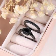 2 buc/set Set de inele de logodnă Marquise Eternity Cubic Zirconia Inel de nuntă pentru femei Adolescente Fete Bijuterii Ziua Îndrăgostiților Cadouri Valentine