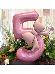 2pcs 32-Inch Pink Number 0-9 Bow Combination Balloon Set, Suitable For Birthday, New Year, Anniversary And Holiday Party Backdrop Decoration, Birthday Number Balloons - Pink - View 7