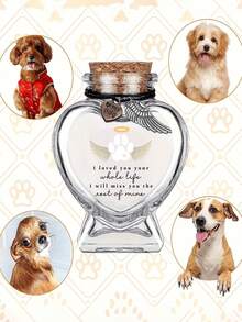 1pc Custom Pet Hair Memorial Bottle, Custom Pet Fur Hair Memorial Keepsake Jar,Pet Fur Keepsake, Pet Hair Memento, Pet Memorial Urn Box For Ashes, Heart Bottle Pet Loss Dog Cat Memorial Gifts - Multicolor - View 6