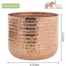 6 Inch Copper Tone Metal Plant Pot With Hammered Design, Decorative Small Succulent Planter - Handcrafted In India - Copper - View 5