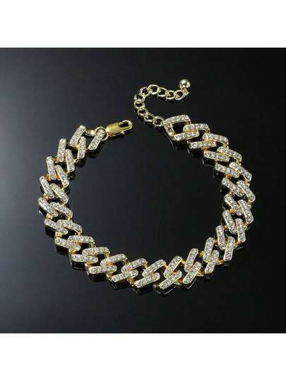 Simple Fashion Inlaid Diamond Hip Hop Cuban Chain Anklet Jewelry Hip Hop Style Diamond Single Row Anklet Suitable For Daily Wear, Parties, And Music Festivals