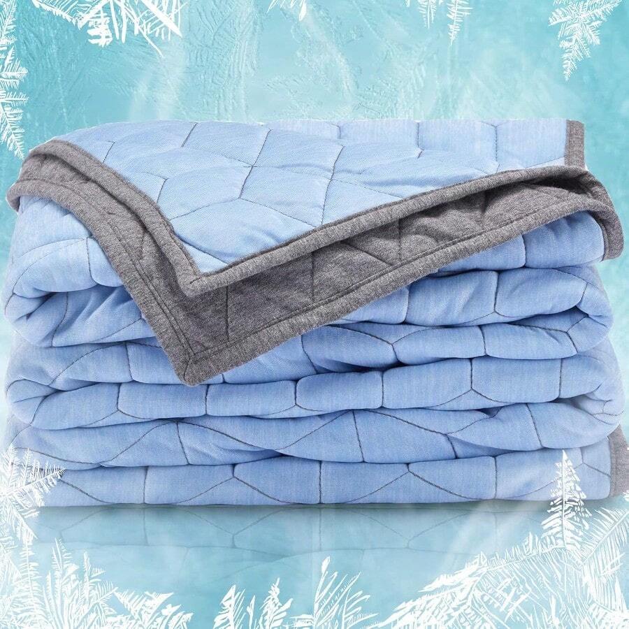 Cooling Blanket For Hot Sleepers Throw Size 50x60 Inches DualSided Cool Summer Blanket Lightweight Portable For Gym Travel Picnic Camping (Blue+Grey)