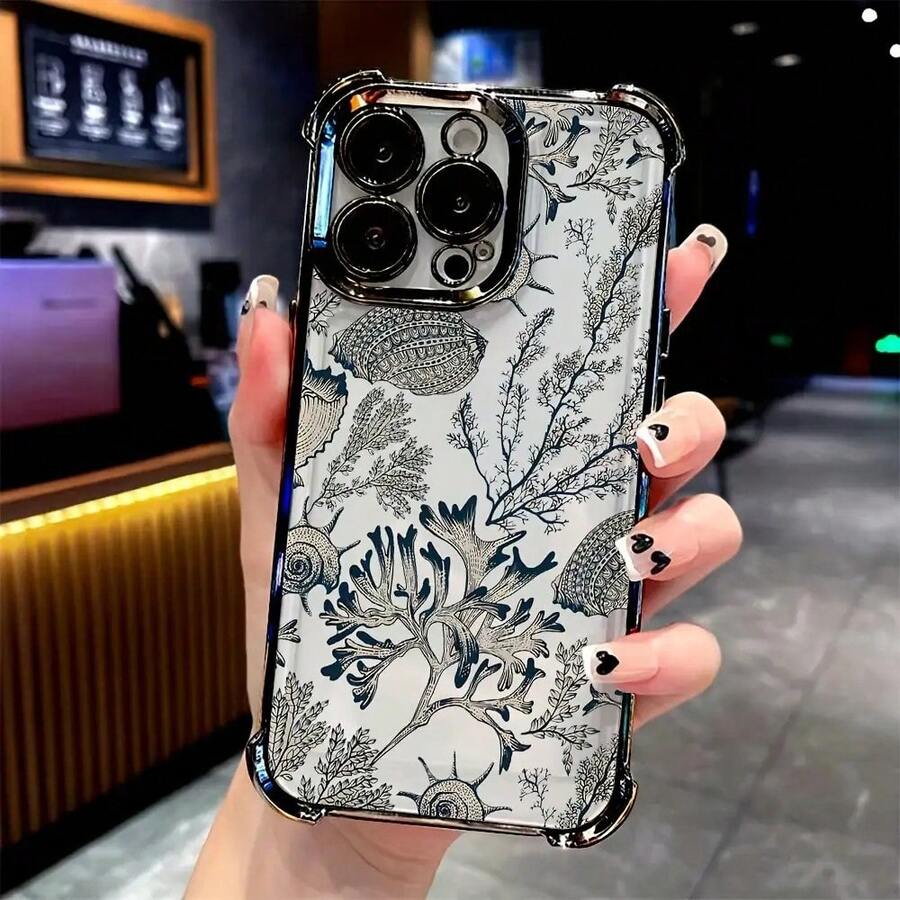 Funda de Teléfono de Ilustración de Arte Creativo Mundo Submarino para 17 16 15 14 13 12 11 Pro X XR XS 8 Plus, Cubierta Trasera Transparente Suave a Prueba de Golpes - Colores mixtos - Ver 1