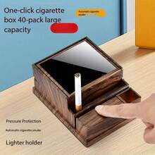 1pc New Design One-Button Automatic Pop-Up Cigarette Box - Black/Red Wood Grain/Carbon Fiber/Walnut Grain/Four Colors Available 40 Cigarettes Large Capacity - Modern And Simple Style ABS Material - Men's Cigarette Box Including Lighter Card Slot, Dad's Gift - This Portable Gift Box Is Very Suitable For Parties, Birthdays, Father's Day