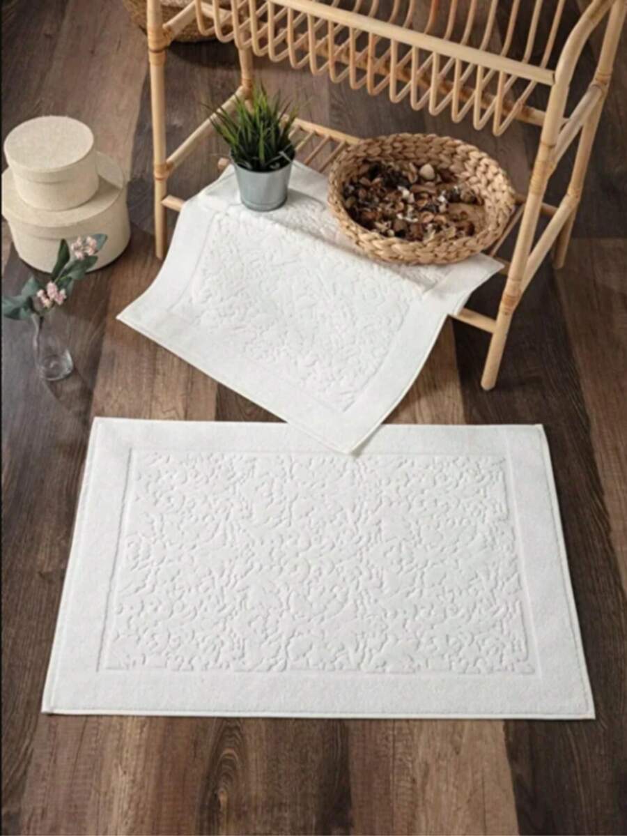 2-Pack Foot Towels – 50x70 Cm | 100% Cotton, Soft & Absorbent Bath Mats – MADE IN TURKEY - White - View 1