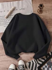 女士圆领卫衣，纯棉女士上衣，曲线宽松连帽衫，保暖抓绒内衬，宽松休闲运动服，百搭，复古/学院风，柔软透气外套，适合寒冷天气，女士街头风运动服，旅行连帽衫，意大利毛衣，万圣节节日服装，女士连帽衫，女士冬季连帽衫，女士冬季服装，连衣裙，冬季，女士抓绒，抓绒，夹克 - 黑色 - 查看 2