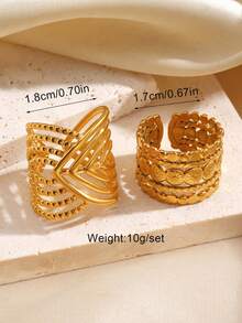 2pcs Stainless Steel Minimalist Geometric Line Open Ring Set, Fashionable Everyday Jewelry For Women - Multicolor - View 4