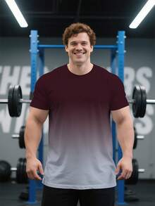 Plus Size Ombre Gradient Print Basic Short Sleeve T-Shirt, Men's Breathable Quick-Dry Gym Tee Top, Summer